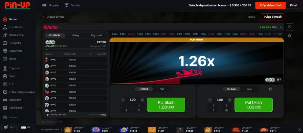 Pin Up Aviator Demo O'ynash