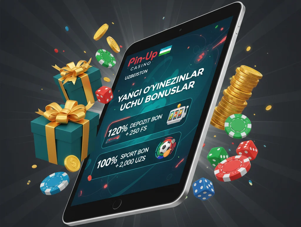 Pin Up O'zbekiston bonuslari — 120% va 250 freespin yangi o'yinchilarga